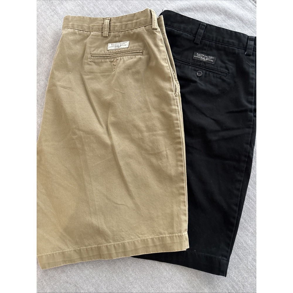 Polo Ralph Lauren Prospect Chino Shorts Mens 42 Black Tan Flat Front Cotton